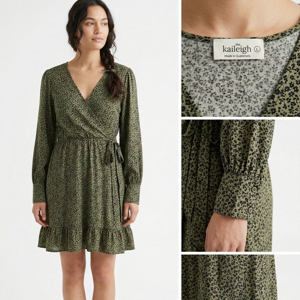 Kaleigh Dress Green Floral Peasant Boho Festival Peasant L